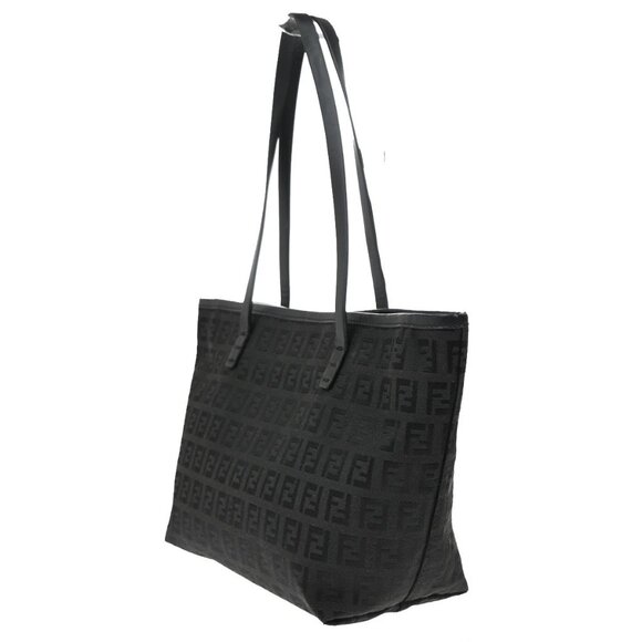 FENDI Logo Zucchino Shoulder Tote Bag Canvas Leather Black SHW Italy 76YH755 - Picture 2 of 14